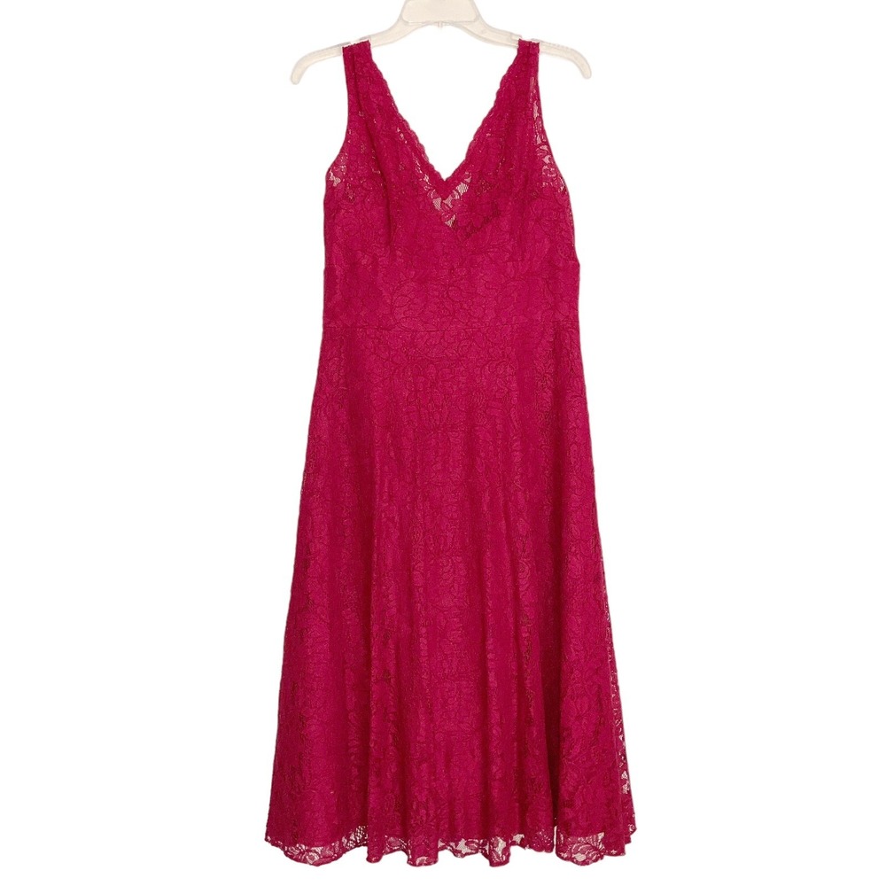 Jasmine Sz 14 Floral LACE DRESS v-neck Red Sleeveless A-Line Empire waist‎ Lined